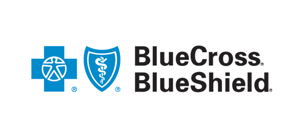 Blue Cross Blue Shield logo featuring blue cross and shield emblems with company name text.