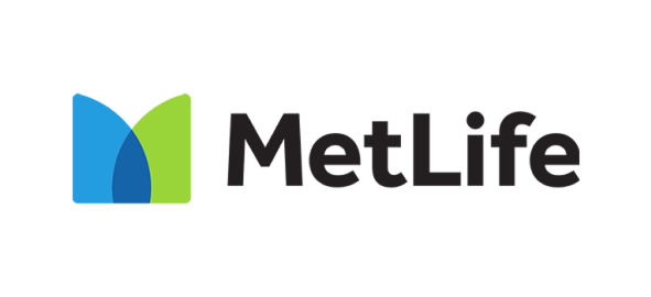 MetLife logo featuring blue and green curved shapes next to black text wordmark.