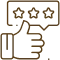 Thumbs up with three-star rating badge indicating customer satisfaction and positive feedback.