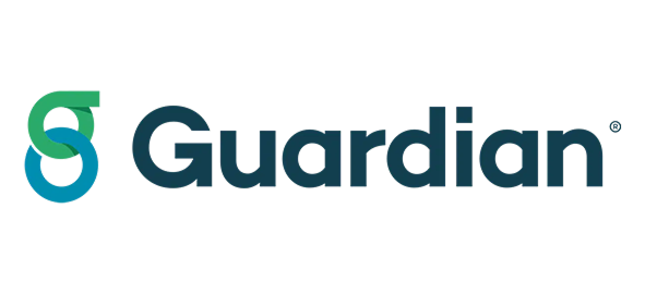 Guardian logo featuring teal and navy blue geometric design with company name text.