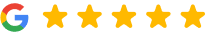 Google logo with five gold stars indicating excellent customer ratings and reviews.