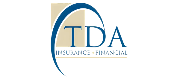 TDA Insurance Financial logo with blue arc design and tan background
